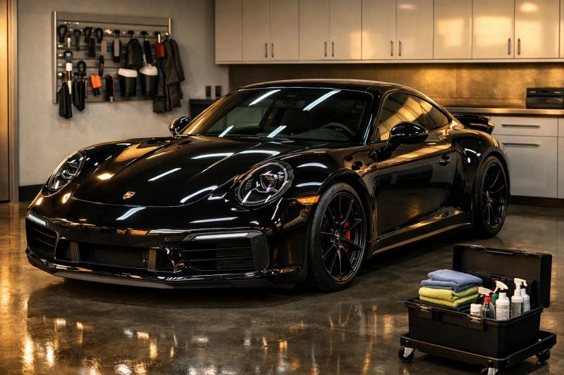 Ceramic coating being applied to a glossy vehicle by Upper Echelon Auto Detailing