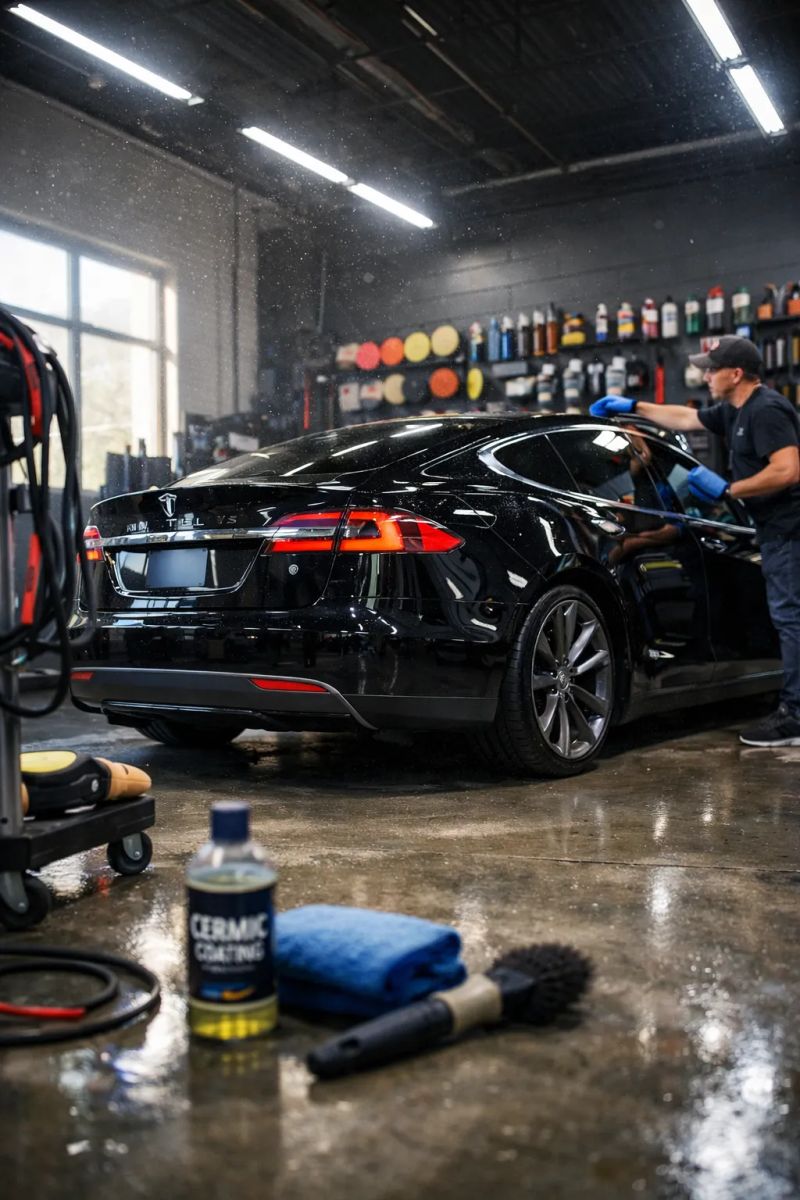 Upper Echelon Auto Detailing technician polishing a vehicle in Fort Worth, Texas